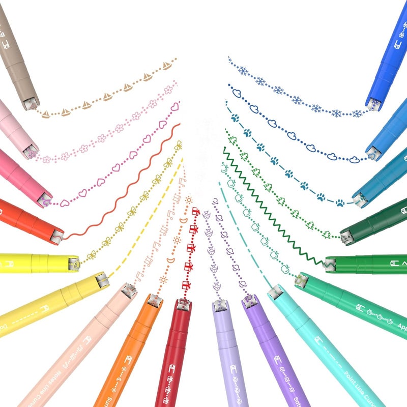 AECHY 18PCS Curve Highlighter Pen Set, Dual Tip Marker Pens with 18 Different Curve Shapes & 18 Colors Mark Lines, Aesthetic Curve Marker Highlighter for Journal Planner School Supplies - Image 1